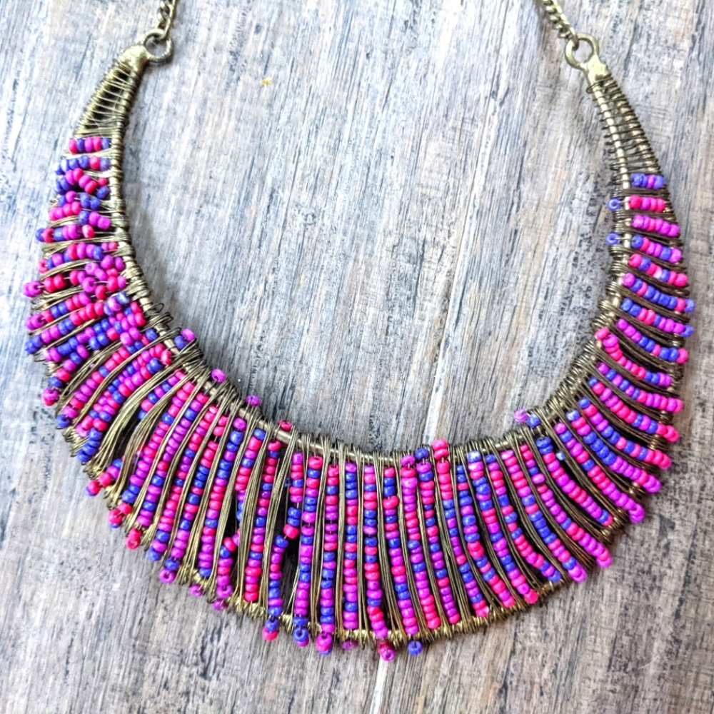 Unique Pink and Purple Bib Necklace